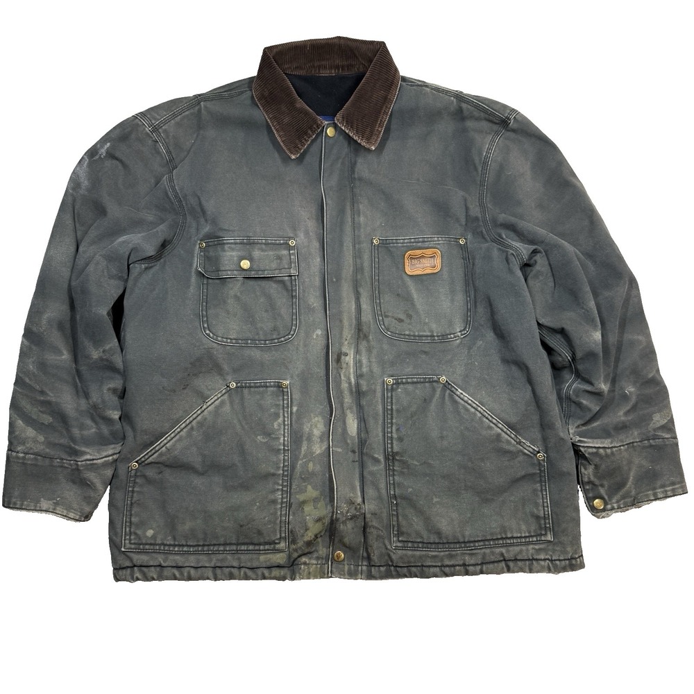 Big Smith Canvas Jacket Mens 2XL Black Chore Lined Workwear Heavily Distressed‎